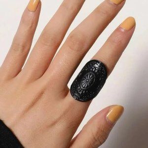 Engraved Black Cuff Ring